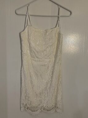 Lulu's Cream Lace Spaghetti Strap Mini Dress